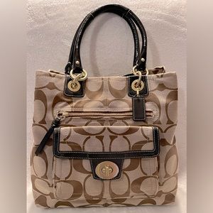 Coach Tote from The Coach Signature Collection: Khaki; Black Leather BN w/ Tag